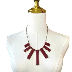 Anthropologie Red Geometric Bib Necklace Gold Tone Vintage